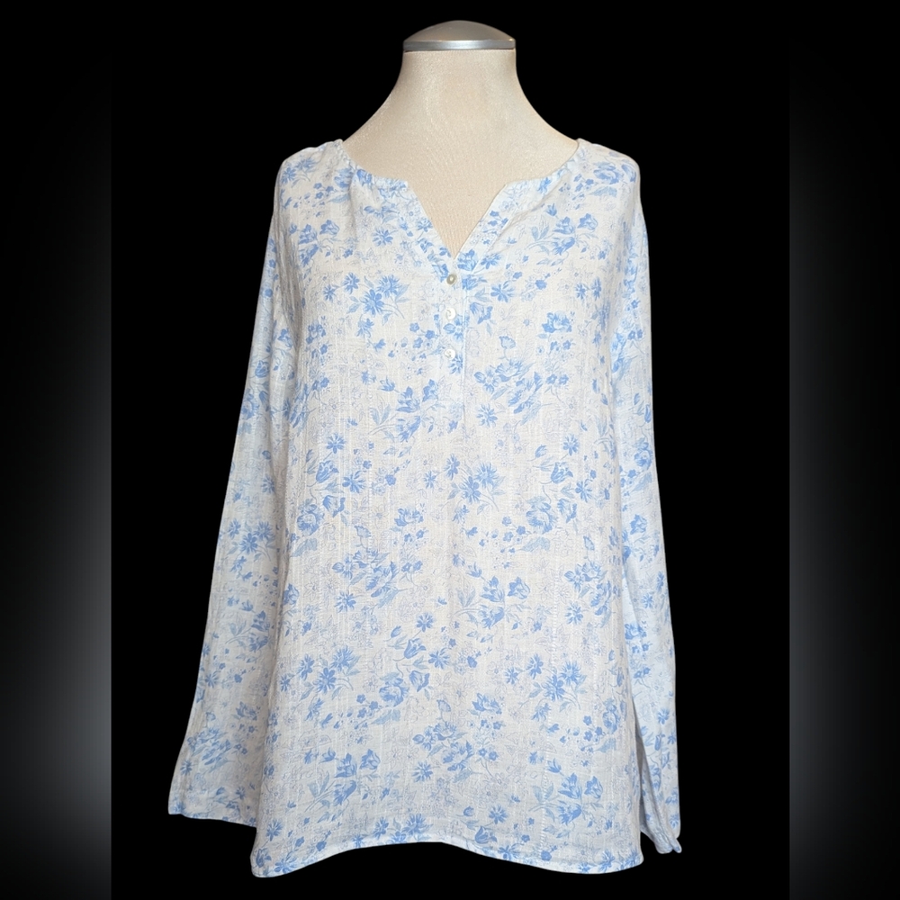 L.L. Bean Light Blue Floral Tunic